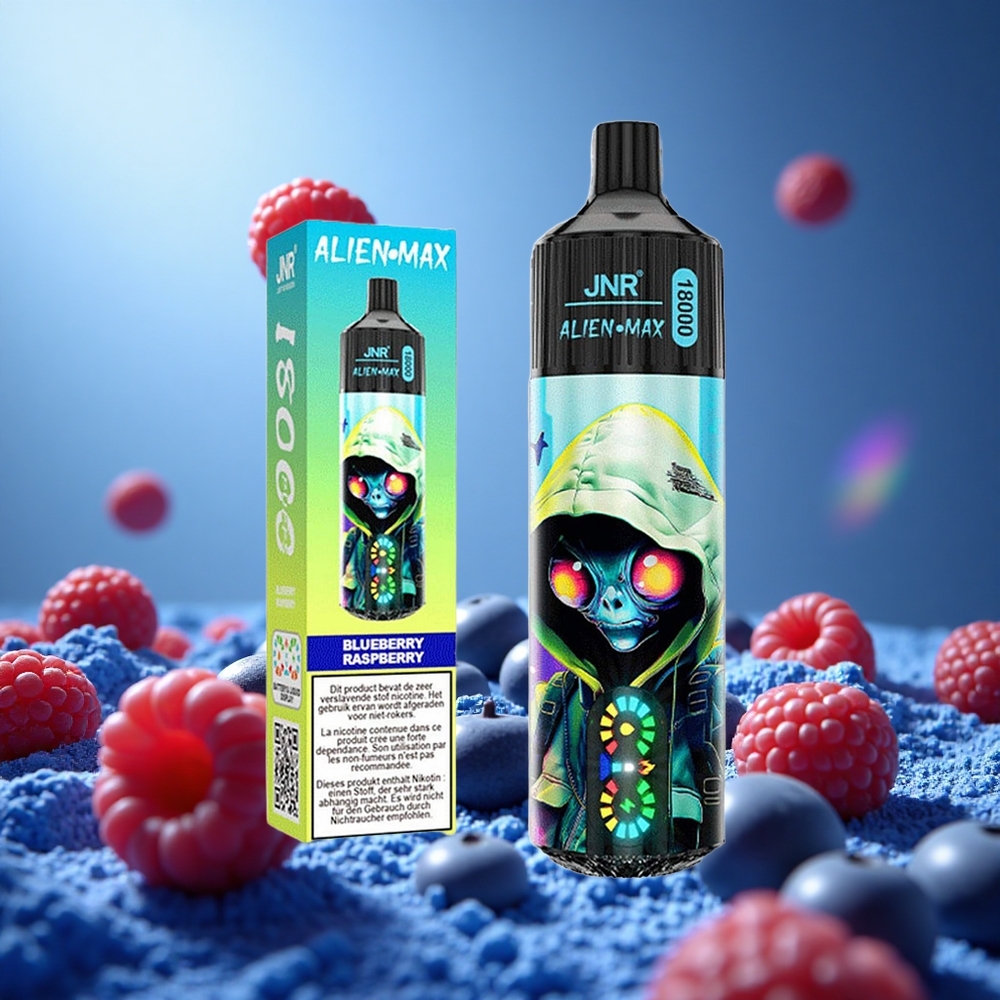 JNR Alien Max 18000 Puffs Blåbär Hallon Smart LED-display Dual Mesh Coil & Dual Core partihandel Sverige