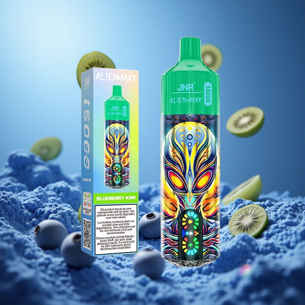 JNR Alien Max 18000 Puffs Blåbär Kiwi Smart LED-display Dual Mesh Coil & Dual Core partihandel Sverige