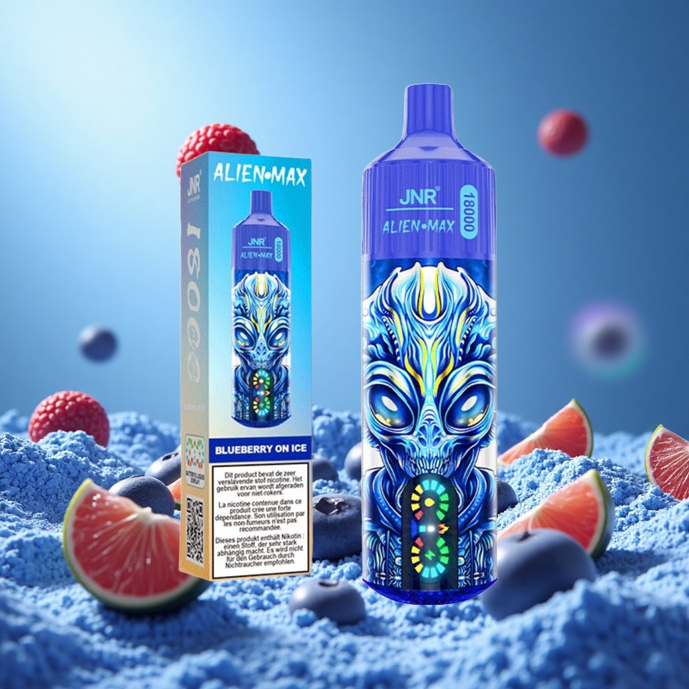 JNR Alien Max 18000 Puffs Blåbär På Is Smart LED-skärm Dual Mesh Coil & Dual Core partihandel Sverige
