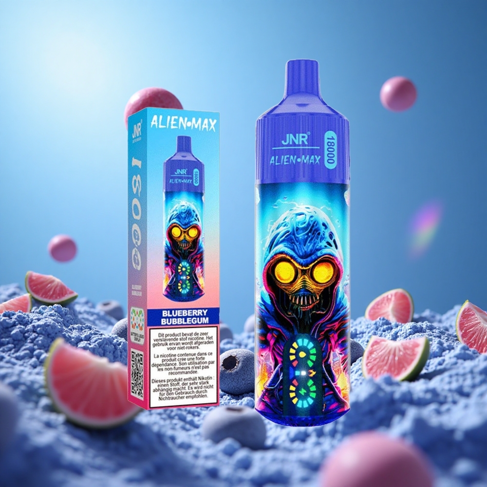 JNR Alien Max 18000 Puffs Blåbär Tuggummi Smart LED-skärm Dual Mesh Coil & Dual Core partihandel Sverige