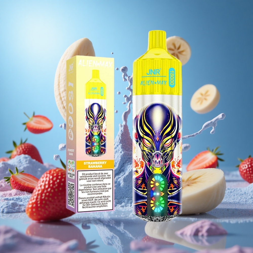 JNR Alien Max 18000 Puffs Jordgubb Banan Smart LED-display Typ-C Snabbladdning partihandel Sverige
