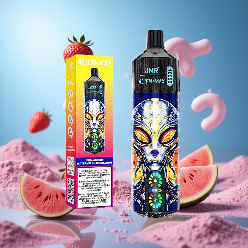 JNR Alien Max 18000 Puffs Jordgubb Vattenmelon Tuggummi Smart LED-display 850mAh Batterikapacitet partihandel Sverige