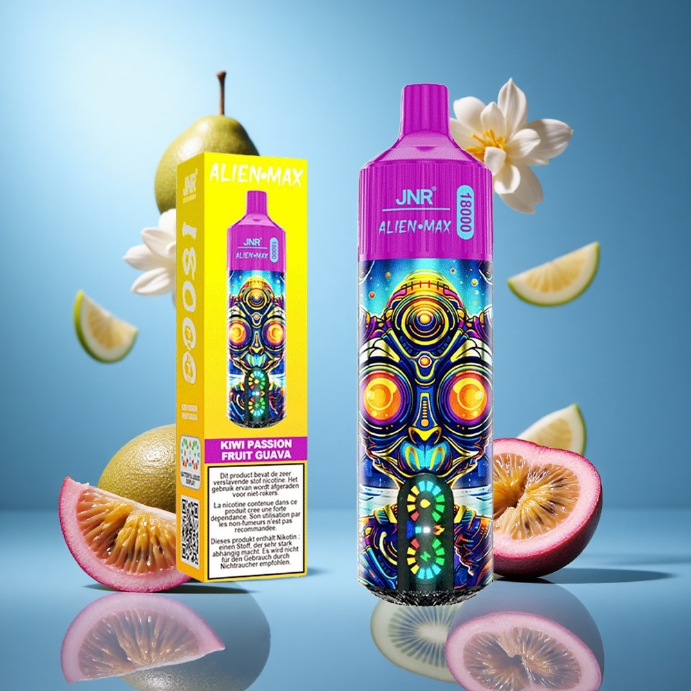JNR Alien Max 18000 Puffs Kiwi Passionsfrukt Guava Smart LED-display Typ-C Snabbladdning partihandel Sverige