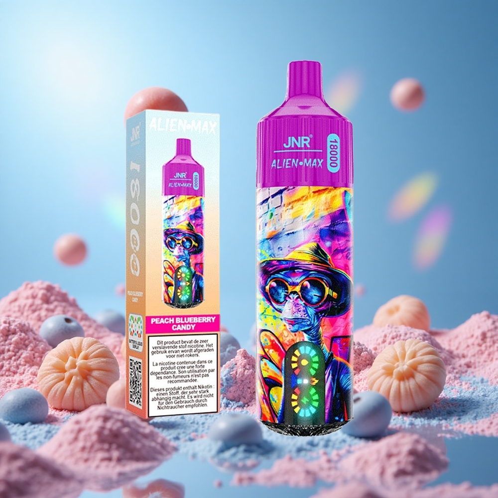 JNR Alien Max 18000 Puffs Persika Blåbär Godis Smart LED-display Typ-C Snabbladdning partihandel Sverige