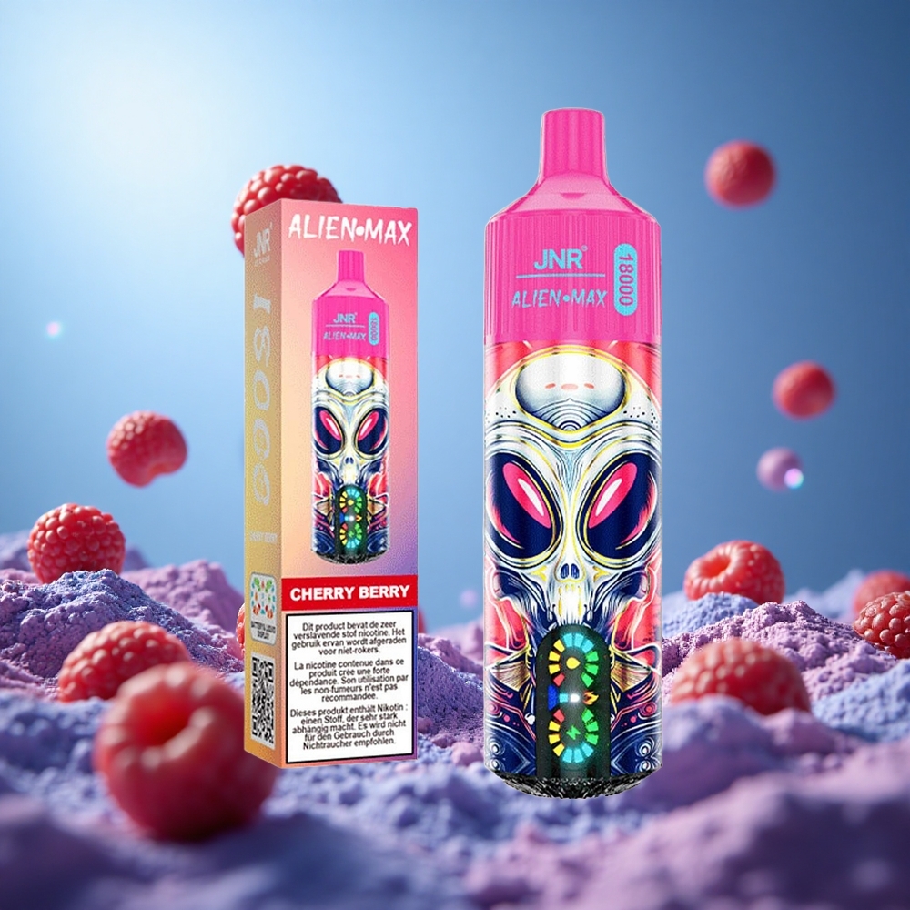 JNR Alien Max 18000 Puffs Smart LED-display Dual Mesh Coil & Dual Core Körsbär Bär partihandel Sverige