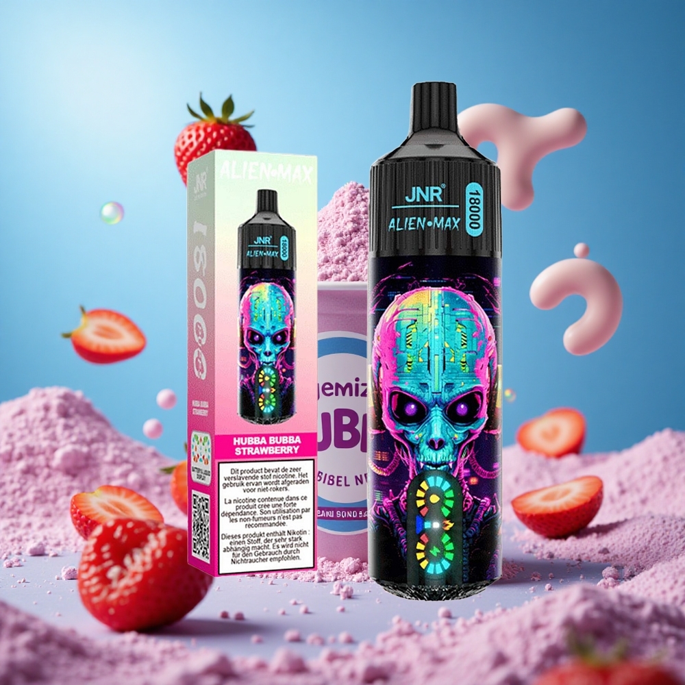 JNR Alien Max 18000 Puffs Smart LED-display & Typ-C Snabbuppladdning Hubba Bubba Jordgubb partihandel Sverige