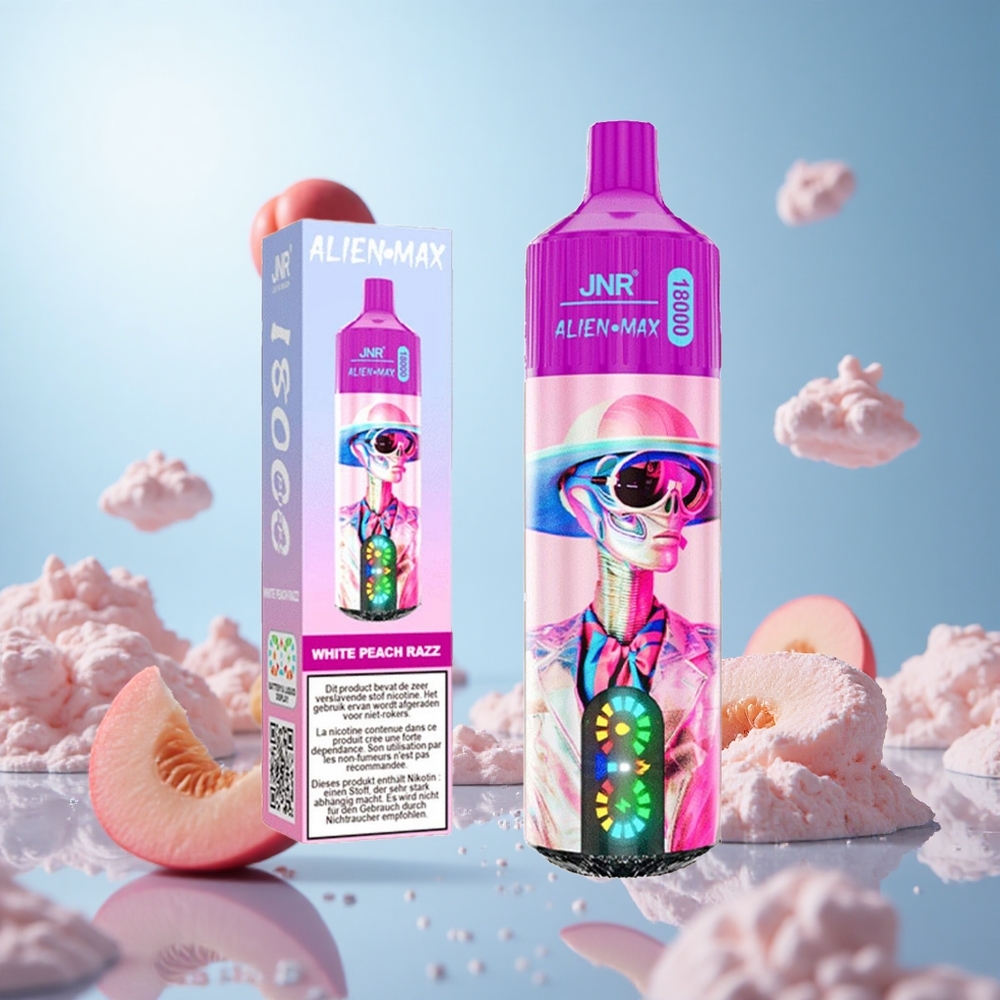 JNR Alien Max 18000 Puffs Vit Persika Razz Smart LED-display Typ-C Snabbuppladdning partihandel Sverige