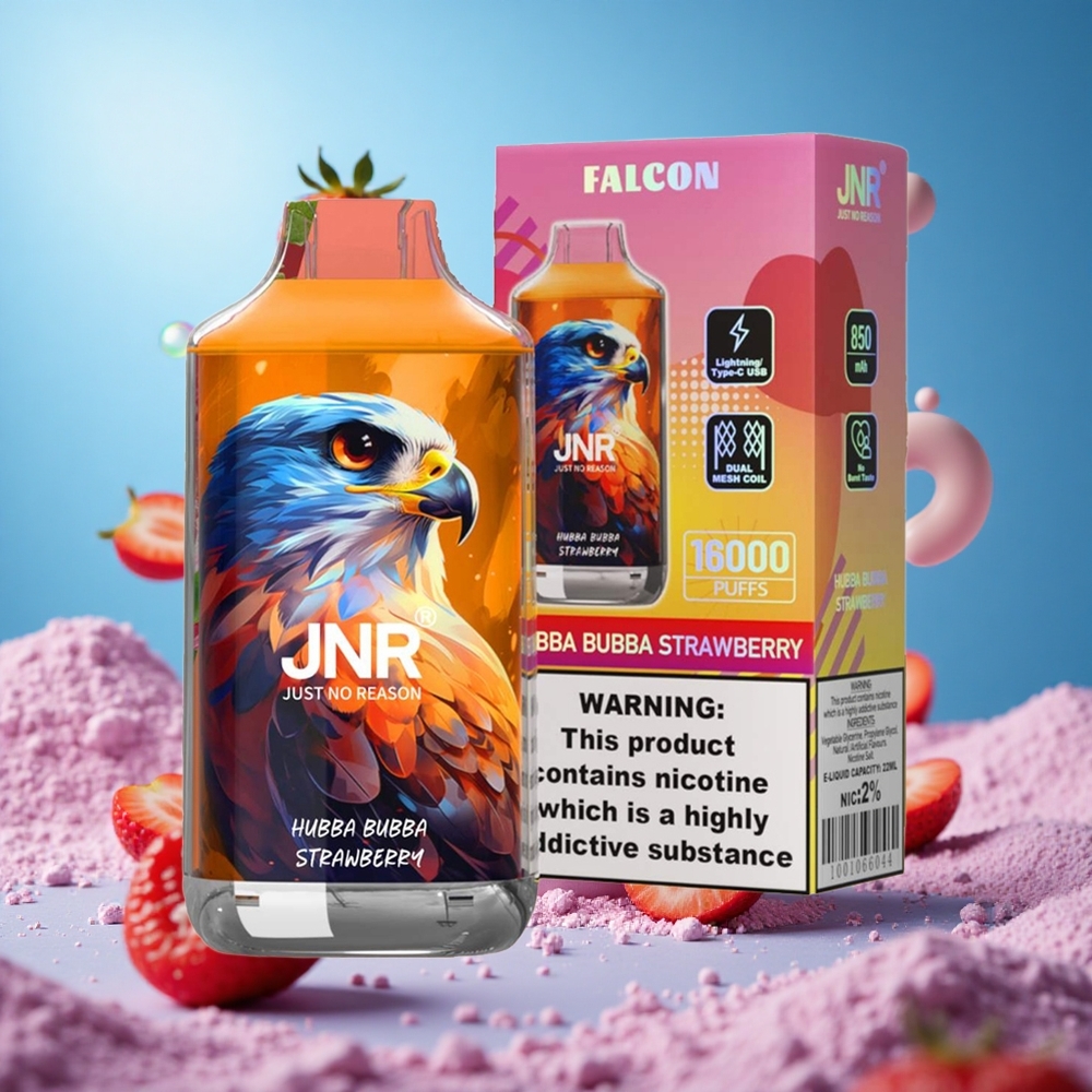 JNR Falcon 16000 Puffs 22ml E-vätska Hubba Bubba Jordgubb Smart LED Display partihandel Sverige