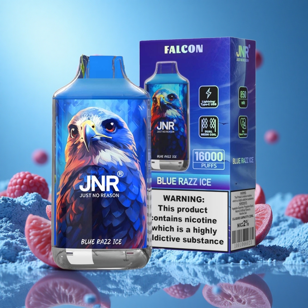 JNR Falcon 16000 Puffs Blå Hallon Is med 850 mAh batteri & 22ml e-vätska partihandel Sverige