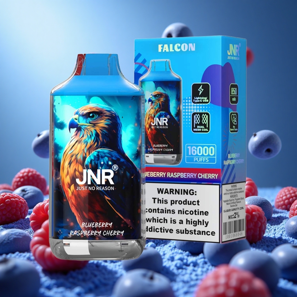 JNR Falcon 16000 Puffs Blåbär Hallon Körsbär med 850 mAh Batteri och 22ml E-vätska partihandel Sverige