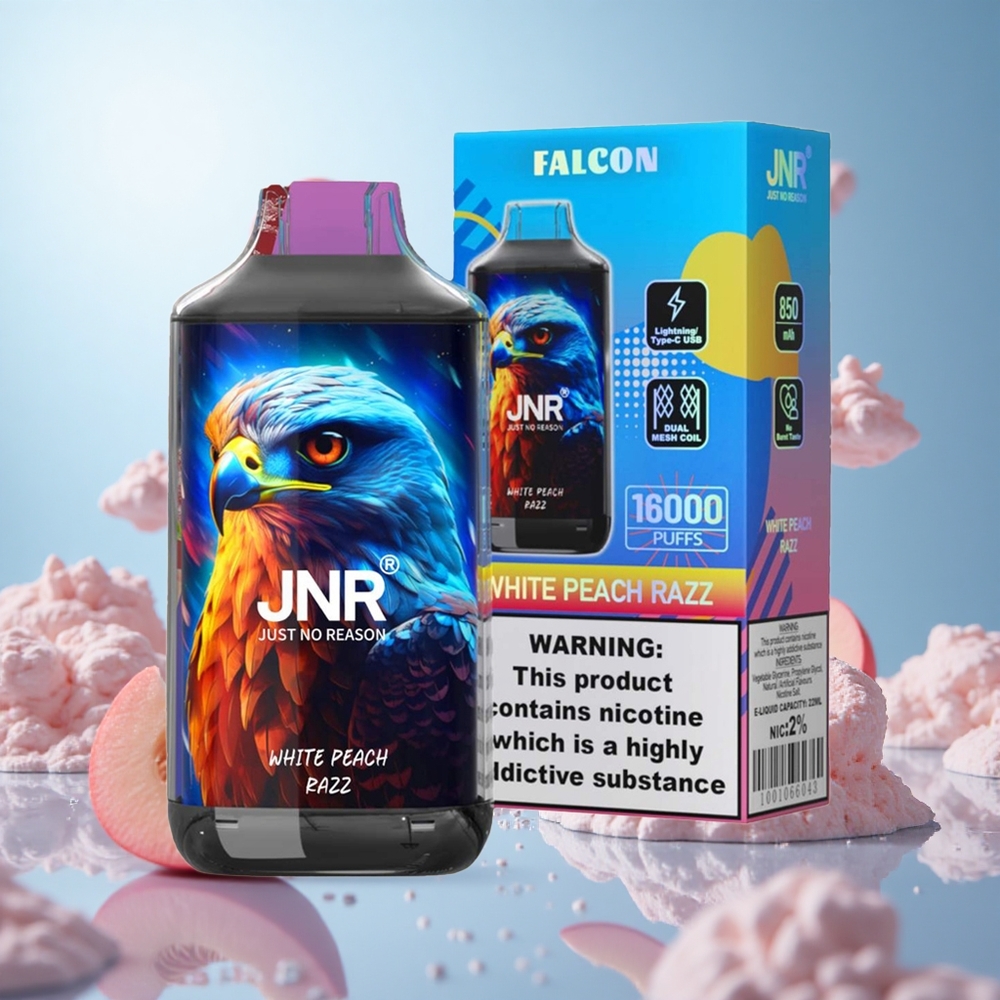 JNR Falcon 16000 Puffs Vit Persika Razz 850 mAh Batterikapacitet 22ml E-vätskekapacitet partihandel Sverige