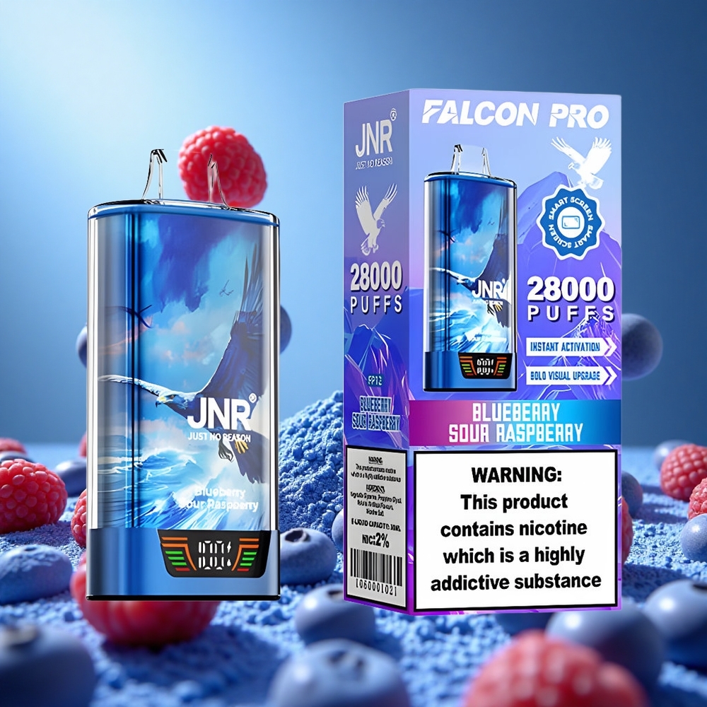 JNR Falcon Pro 28000 Puffs Blåbär Sur Hallon 30ml Förfylld Kapacitet 5% Nikotin styrka partihandel Sverige