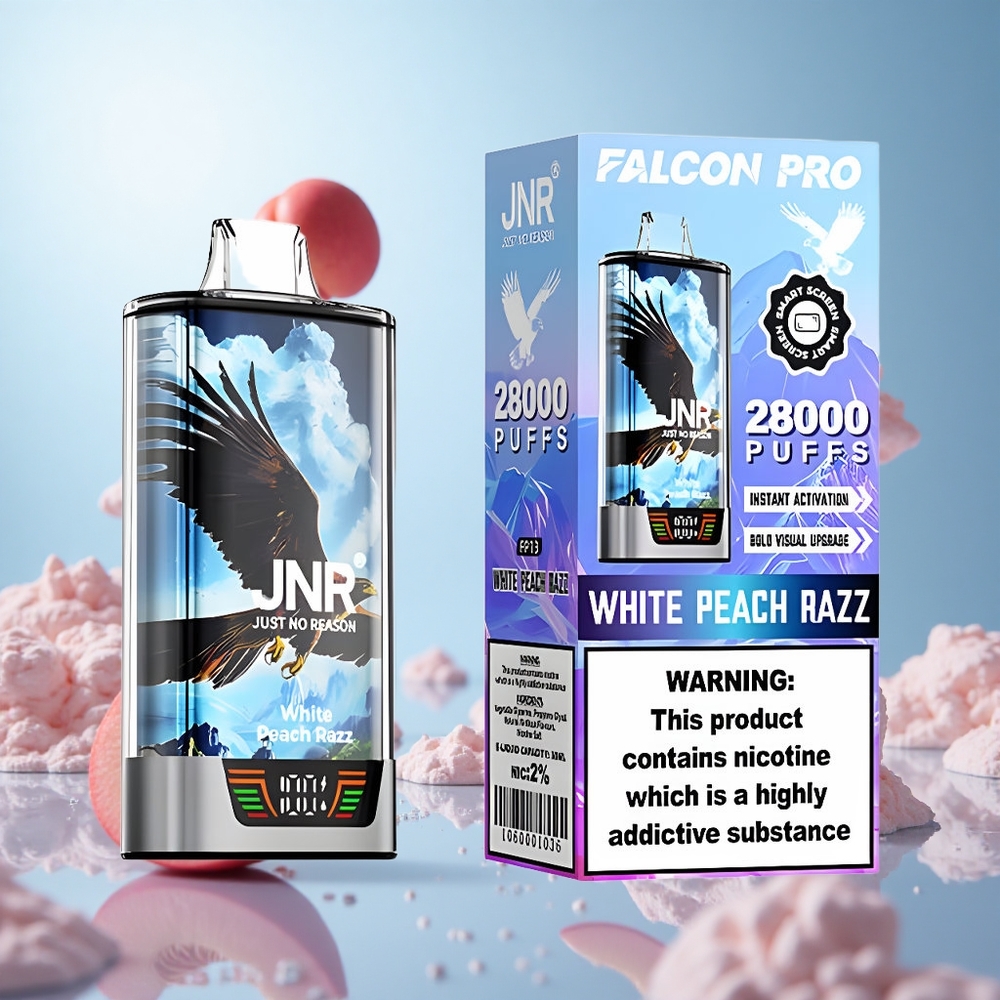JNR Falcon Pro 28000 Puffs Vit Persika Hallon 30ml Förfylld Kapacitet 950mAh Batteri Kapacitet partihandel Sverige