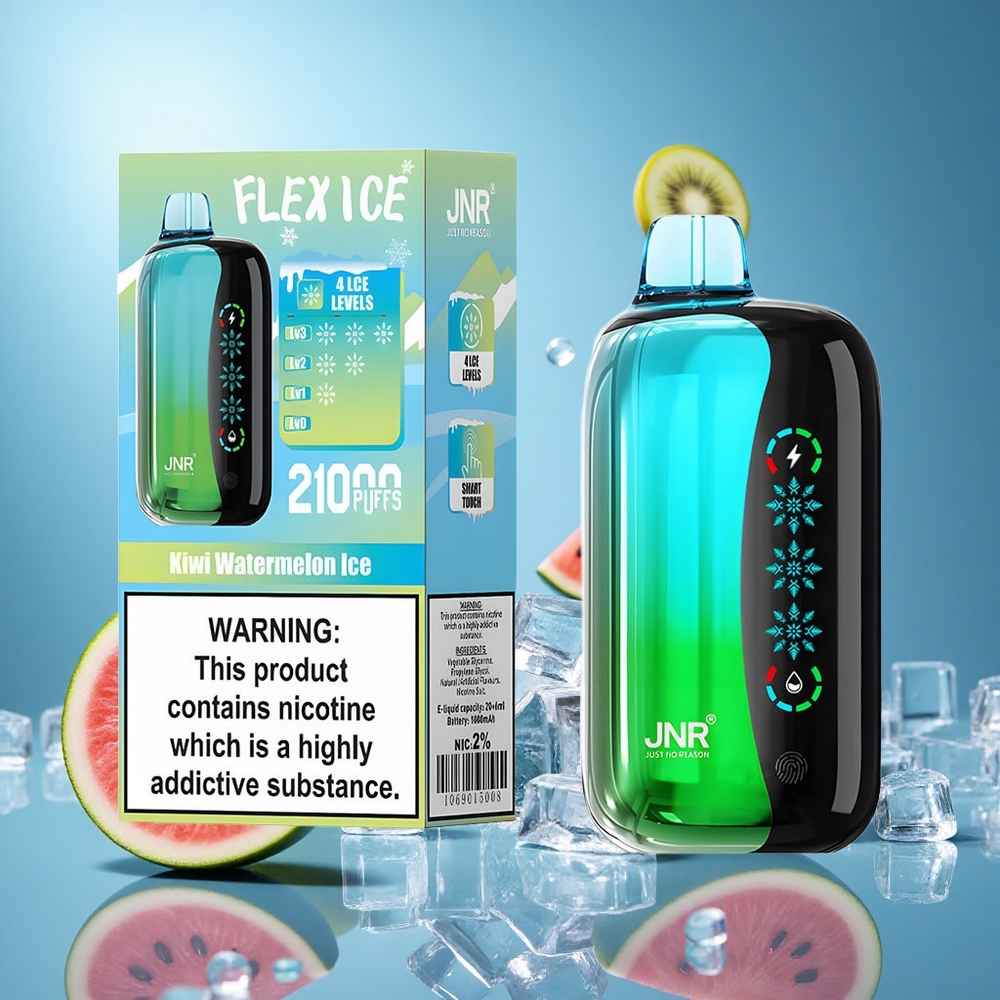 JNR Flex Ice 21000 Puffs Engångsvape Kiwi Vattenmelon Is Justerbar Luftflöde 1000mAh Batterikapacitet partihandel Sverige