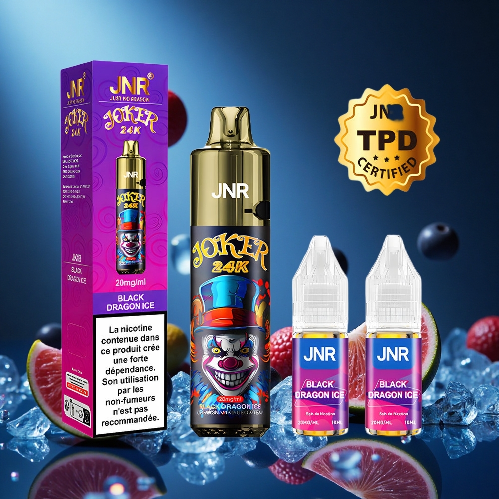 JNR Joker 24000 Puffs Svart Drake Is 2% nikotininnehåll 800mAh Batteri partihandel Sverige