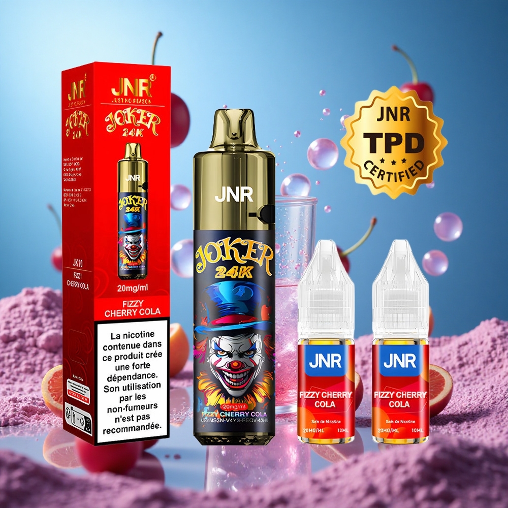 JNR Joker 24K Puffs Fizzy Cherry Cola 2+10ml Fyllningsbar Pod Synlig E-vätskenivå partihandel Sverige
