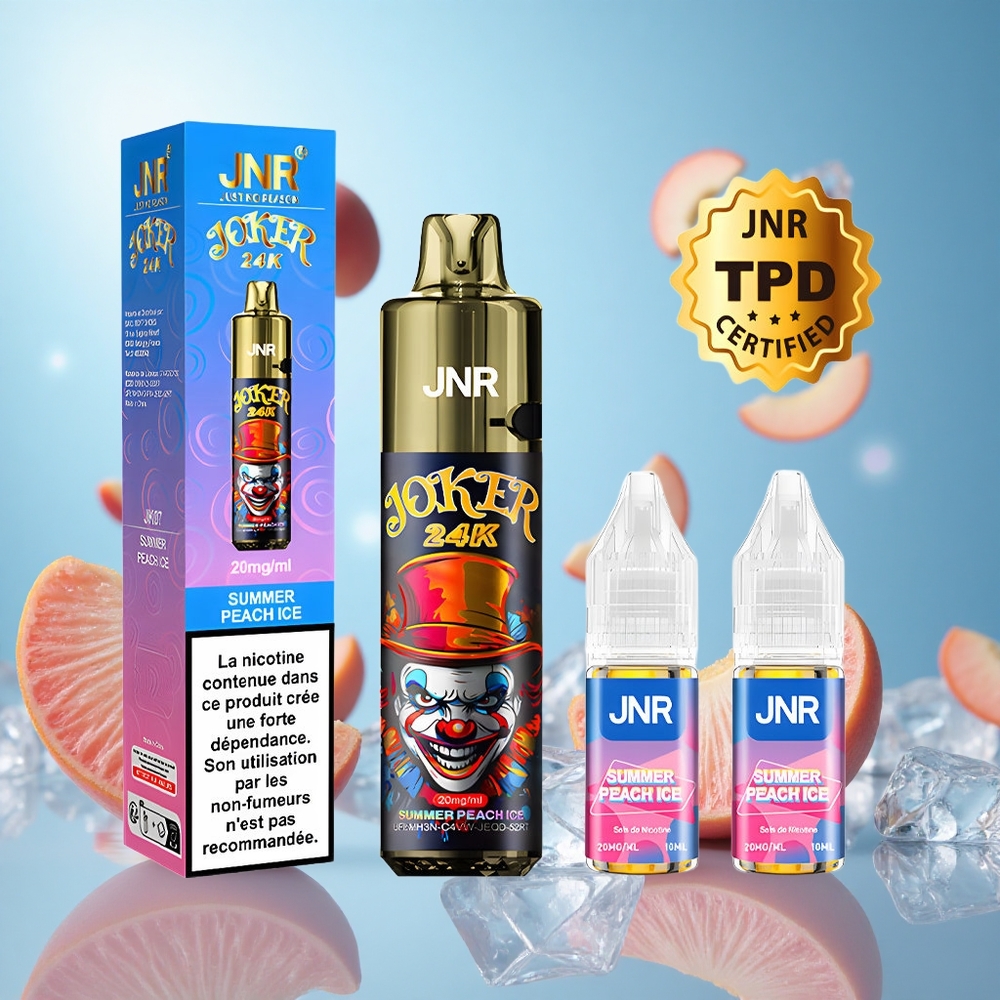 JNR Joker 24K Puffs Sommar Persika Is 2+10ml Fylld Pod Synlig E-vätska Nivåer partihandel Sverige
