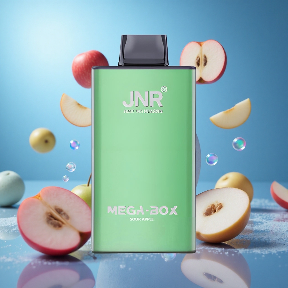 JNR Mega Box 25000 Puffs 30ml E-vätska Kapacitet Sursäpple partihandel Sverige
