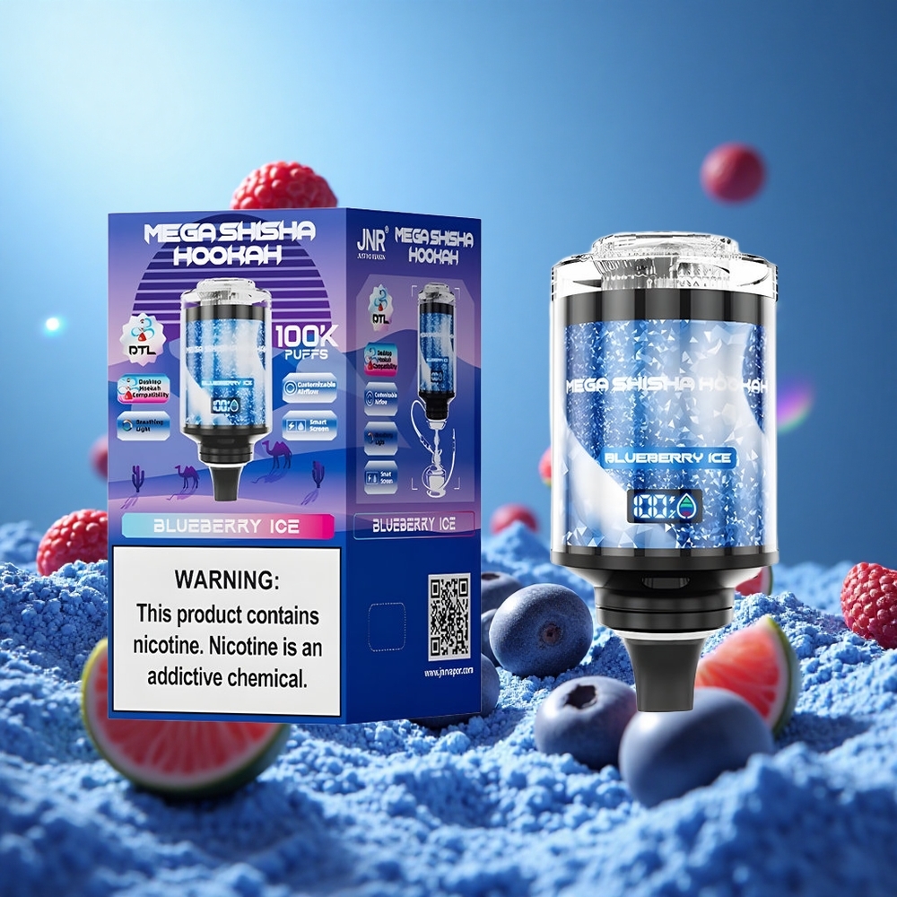 JNR Mega Shisha Hookah 100000 Puffs Blåbär Is 60ml e-Likvidkapacitet 2200mAh Uppladdningsbart Batteri partihandel Sverige
