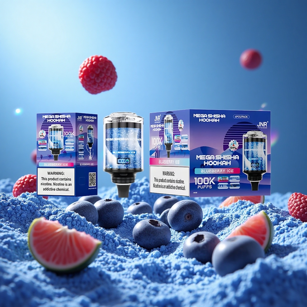 JNR Mega Shisha Hookah 100000 Puffs Blåbär Is 60ml e-Likvidkapacitet 2200mAh Uppladdningsbart Batteri partihandel Sverige