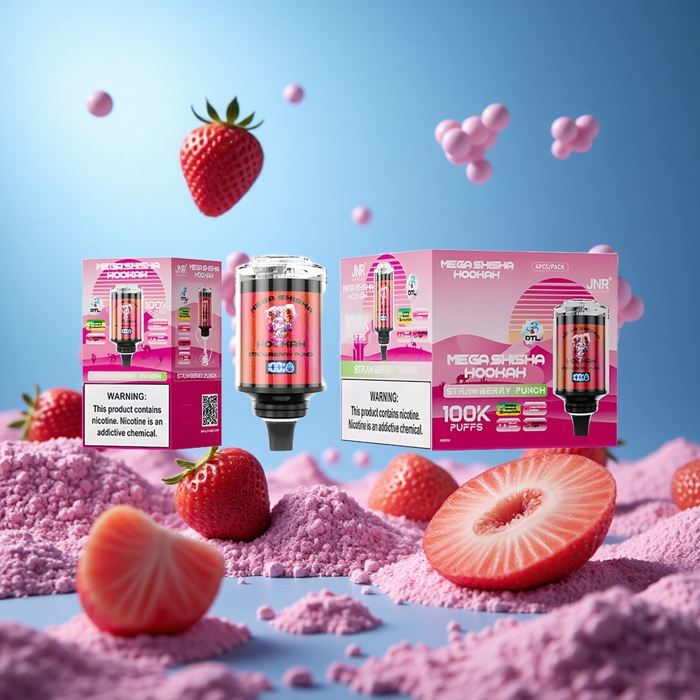 JNR Mega Shisha Hookah 100000 Puffs Jordgubbspunch 60ml e-Vätskevolym 2200mAh Omladdningsbart Batteri partihandel Sverige