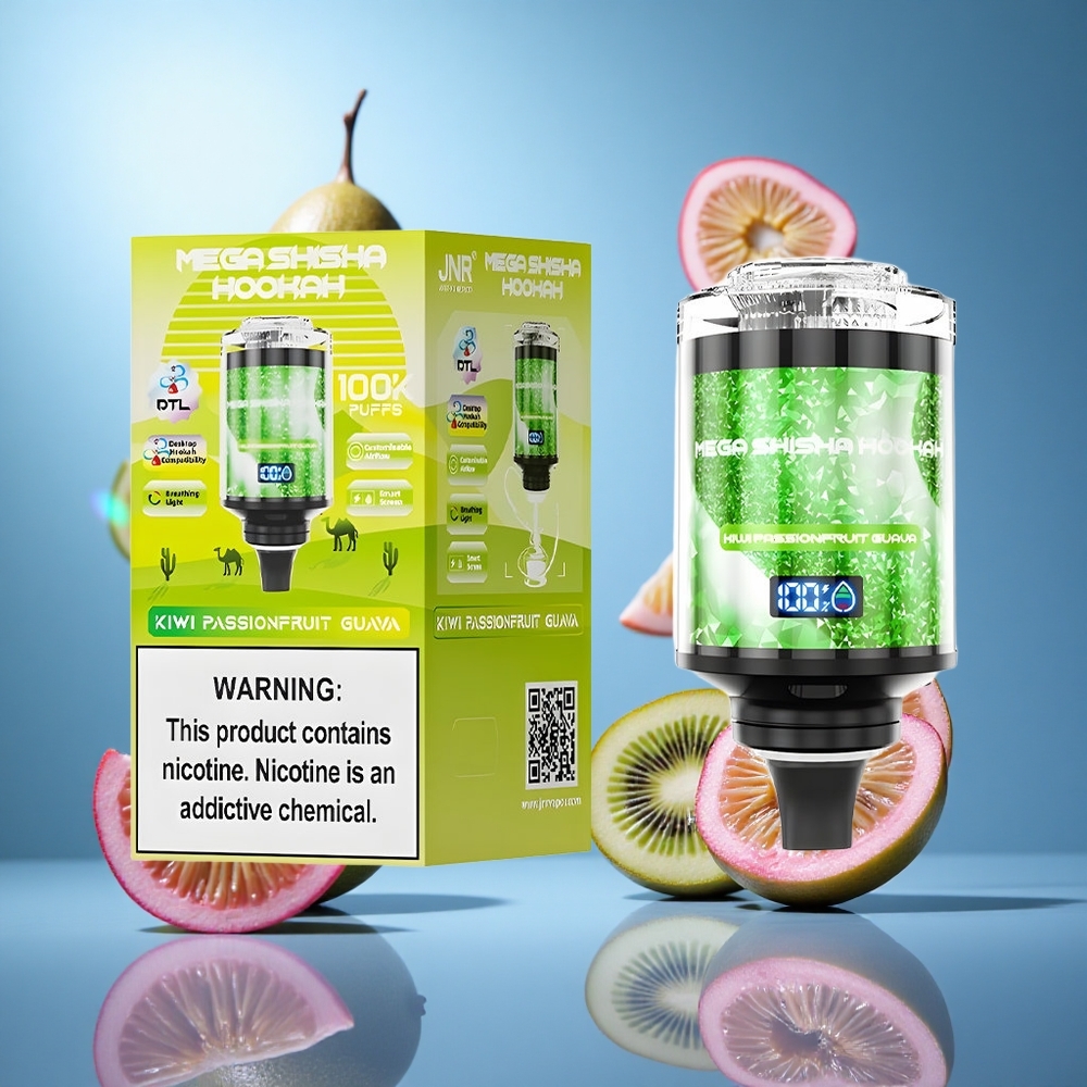 JNR Mega Shisha Hookah 100000 Puffs Kiwi Passionsfrukt Guava 2200mAh Uppladdningsbart Batteri Justerbar Luftflöde partihandel Sverige
