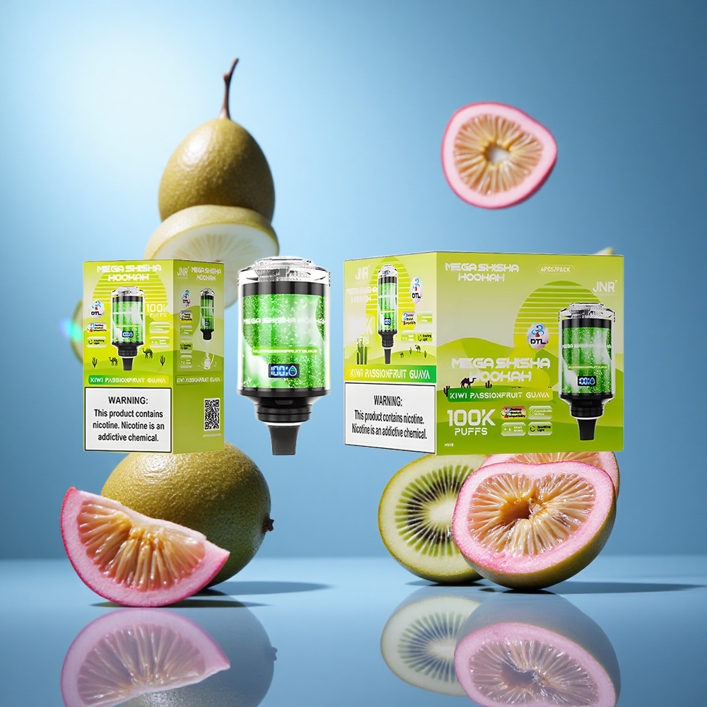 JNR Mega Shisha Hookah 100000 Puffs Kiwi Passionsfrukt Guava 2200mAh Uppladdningsbart Batteri Justerbar Luftflöde partihandel Sverige