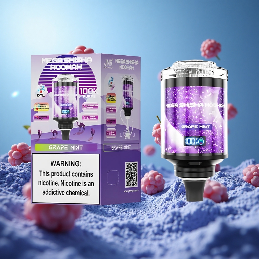 JNR Mega Shisha Hookah 100000 blossor Druva Mynta 60ml e-Vätske Kapacitet 2200mAh Uppladdningsbart Batteri partihandel Sverige