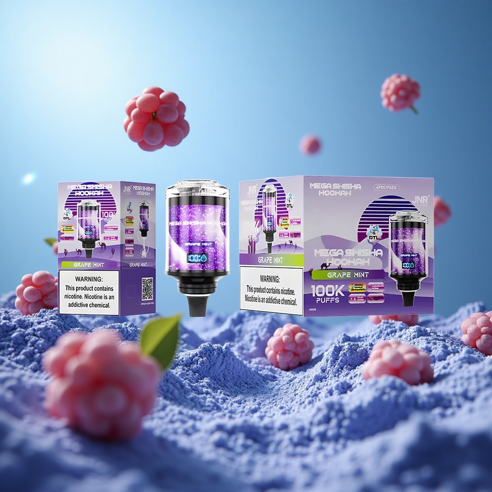 JNR Mega Shisha Hookah 100000 blossor Druva Mynta 60ml e-Vätske Kapacitet 2200mAh Uppladdningsbart Batteri partihandel Sverige