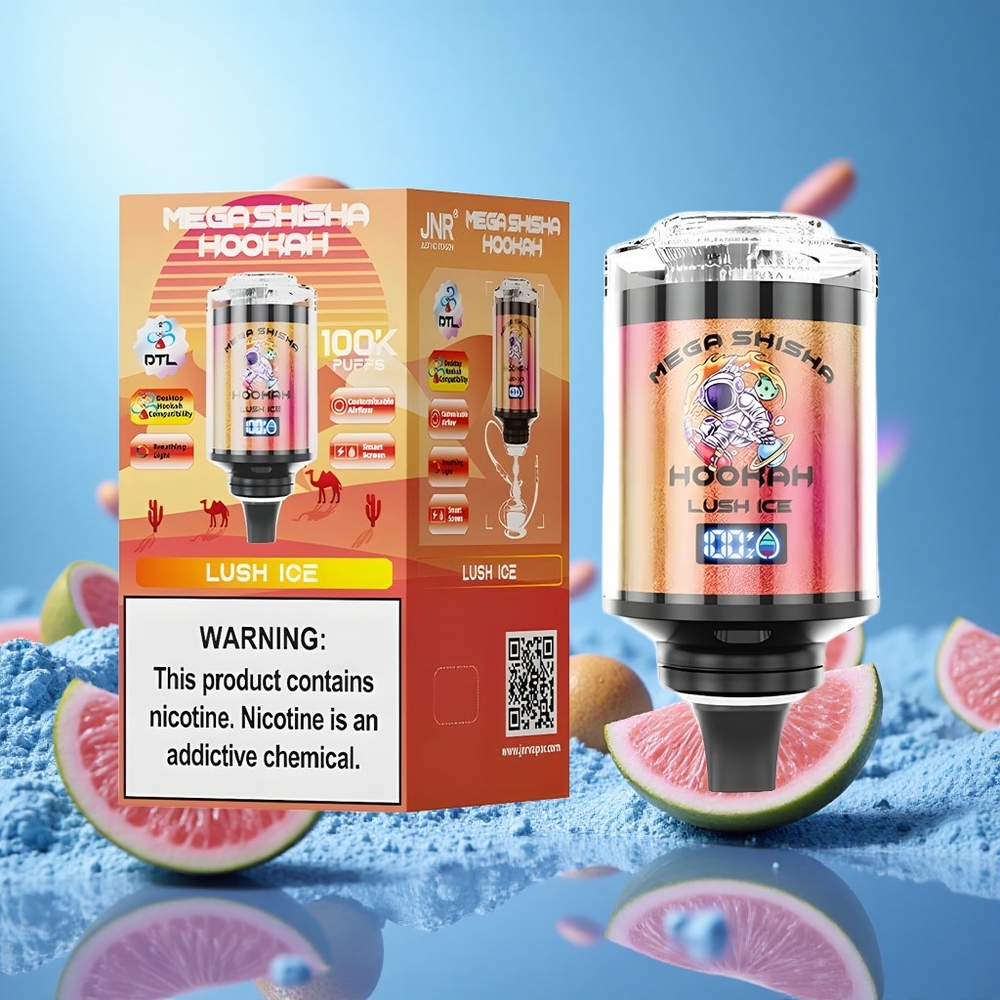 JNR Mega Shisha Hookah 100K Is Lush Ice 60ml e-Vätske Kapacitet 2200mAh Uppladdningsbart Batteri partihandel Sverige