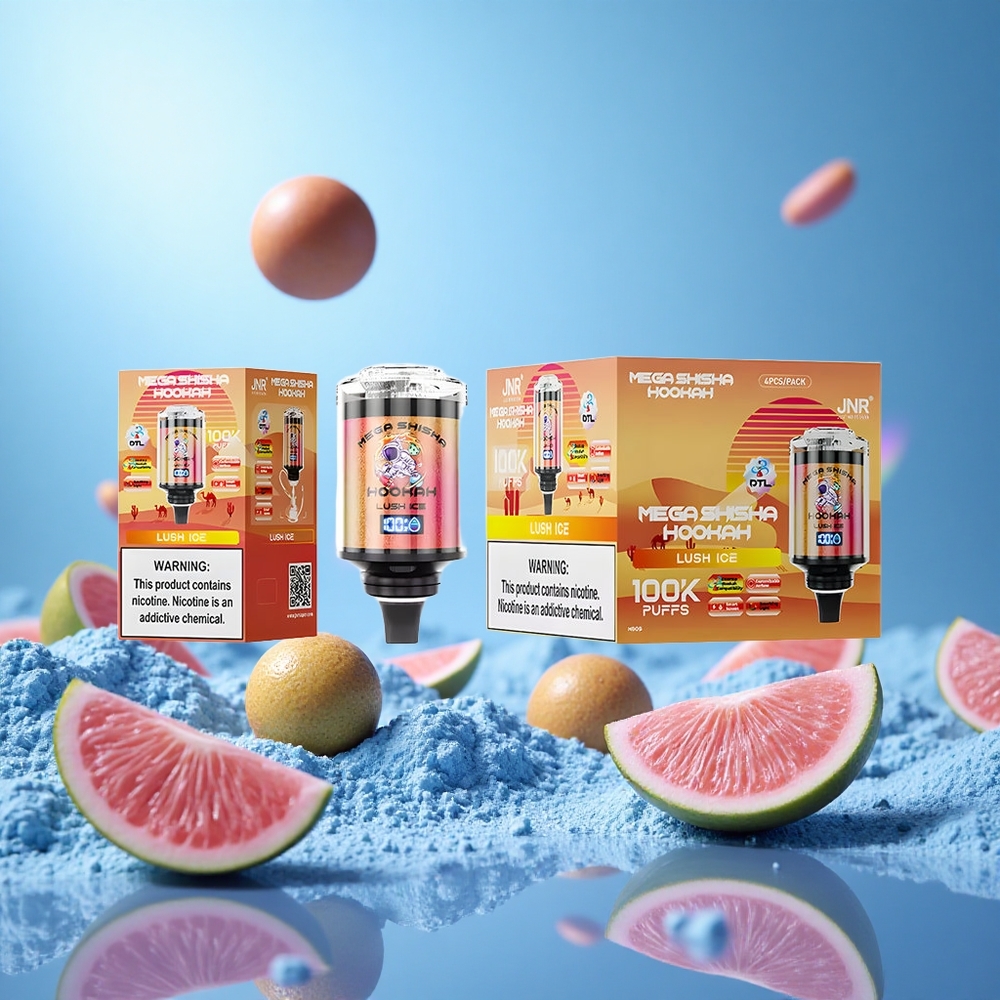 JNR Mega Shisha Hookah 100K Is Lush Ice 60ml e-Vätske Kapacitet 2200mAh Uppladdningsbart Batteri partihandel Sverige