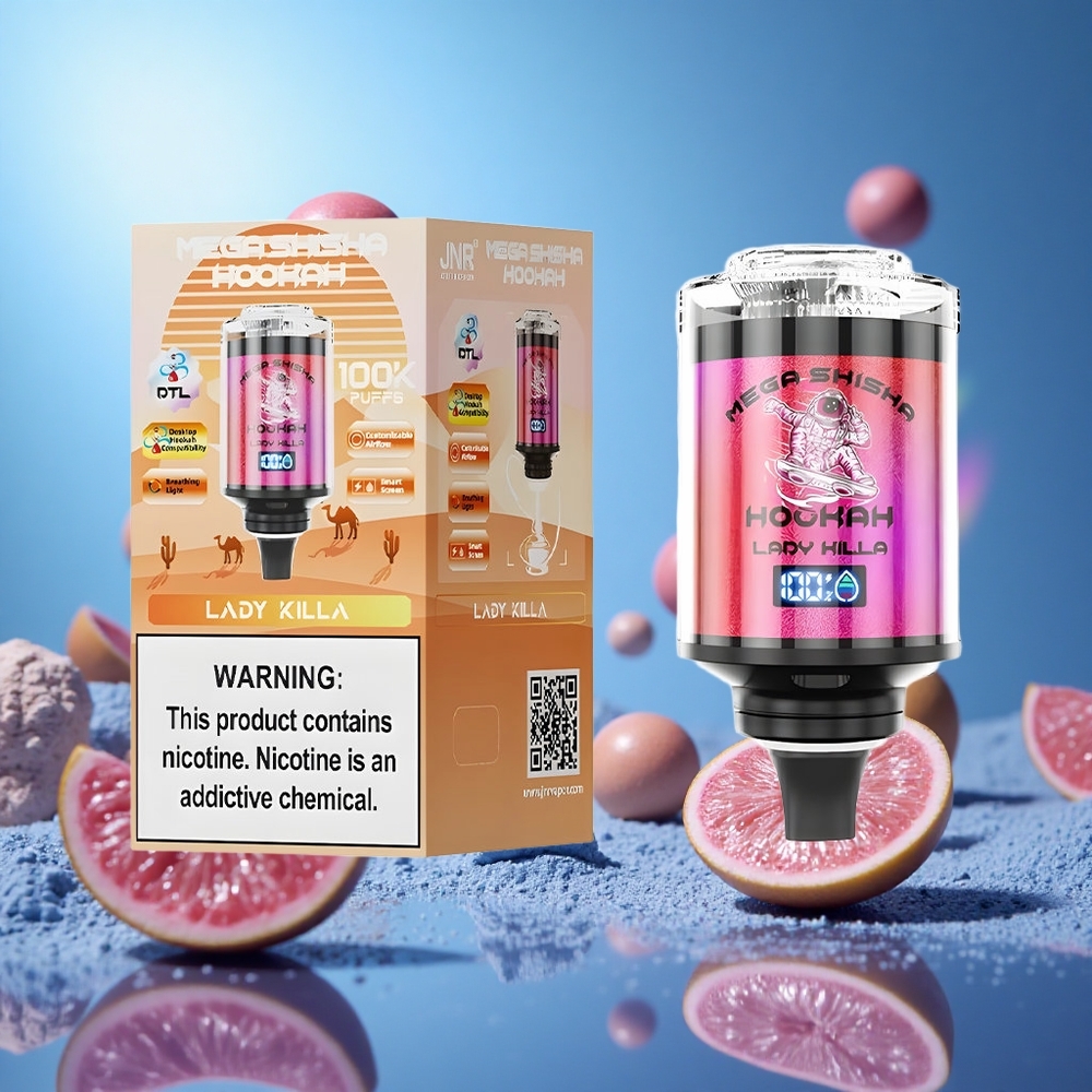JNR Mega Shisha Hookah 100K Lady Killa 60ml e-Vätske Kapacitet 2200mAh Uppladdningsbart Batteri partihandel Sverige