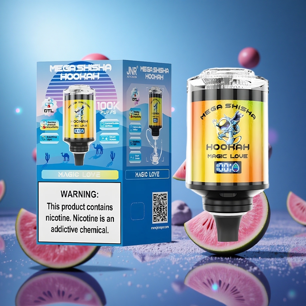 JNR Mega Shisha Hookah 100K Magic Kärlek 60ml E-Vätska Kapacitet 2200mAh Omladdningsbart Batteri partihandel Sverige