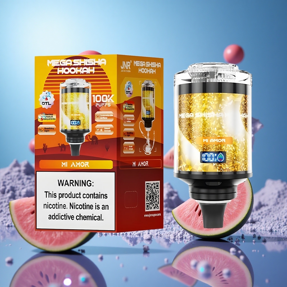 JNR Mega Shisha Hookah 100K Mi Amor 60ml E-Vätske Kapacitet 2200mAh Omladdningsbart Batteri partihandel Sverige