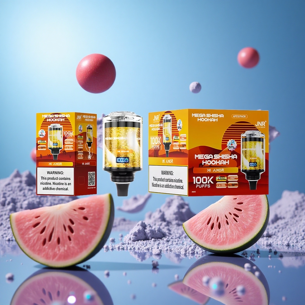 JNR Mega Shisha Hookah 100K Mi Amor 60ml E-Vätske Kapacitet 2200mAh Omladdningsbart Batteri partihandel Sverige