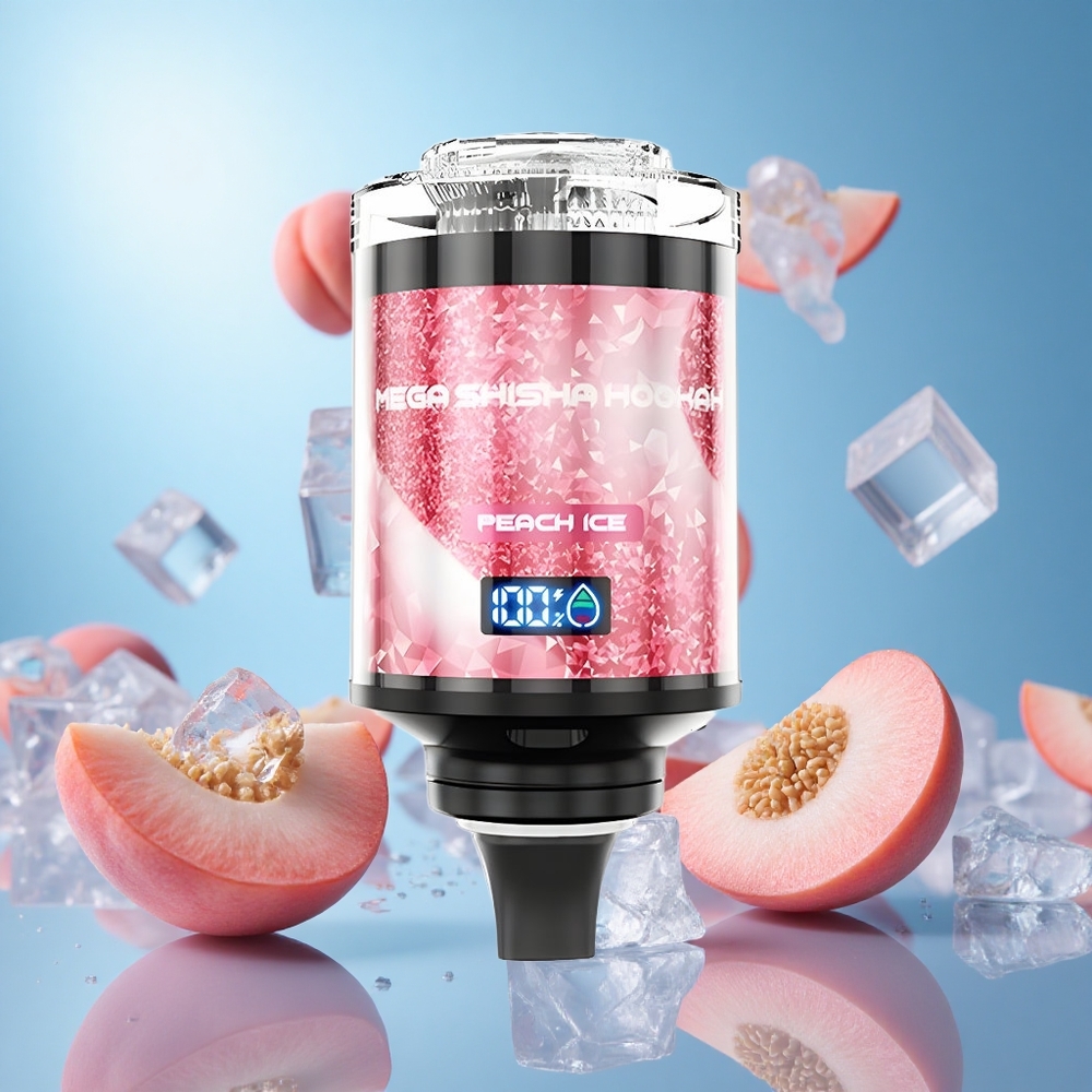 JNR Mega Shisha Hookah 100K Persika Is e-Liquid Kapacitet 60ml Andningsljus partihandel Sverige
