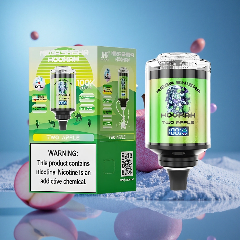 JNR Mega Shisha Hookah 100K Pust Två Äpple 60ml E-Vätska Kapacitet 2200mAh Batteri partihandel Sverige