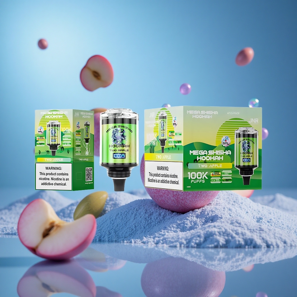 JNR Mega Shisha Hookah 100K Pust Två Äpple 60ml E-Vätska Kapacitet 2200mAh Batteri partihandel Sverige