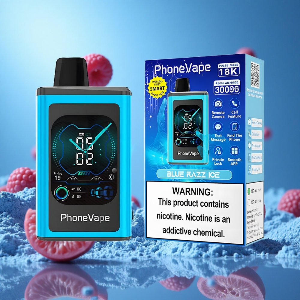 JNR PhoneVape 30000 Puffs Blå Hallon Is Full Display Skärm App Kontrollerad partihandel Sverige