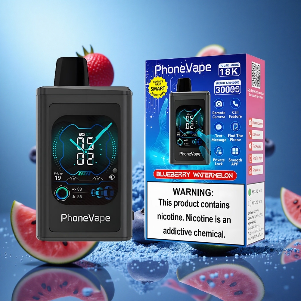 JNR PhoneVape 30000 Puffs Blåbär Vattenmelon Justerbar Luftflöde Appstyrd partihandel Sverige