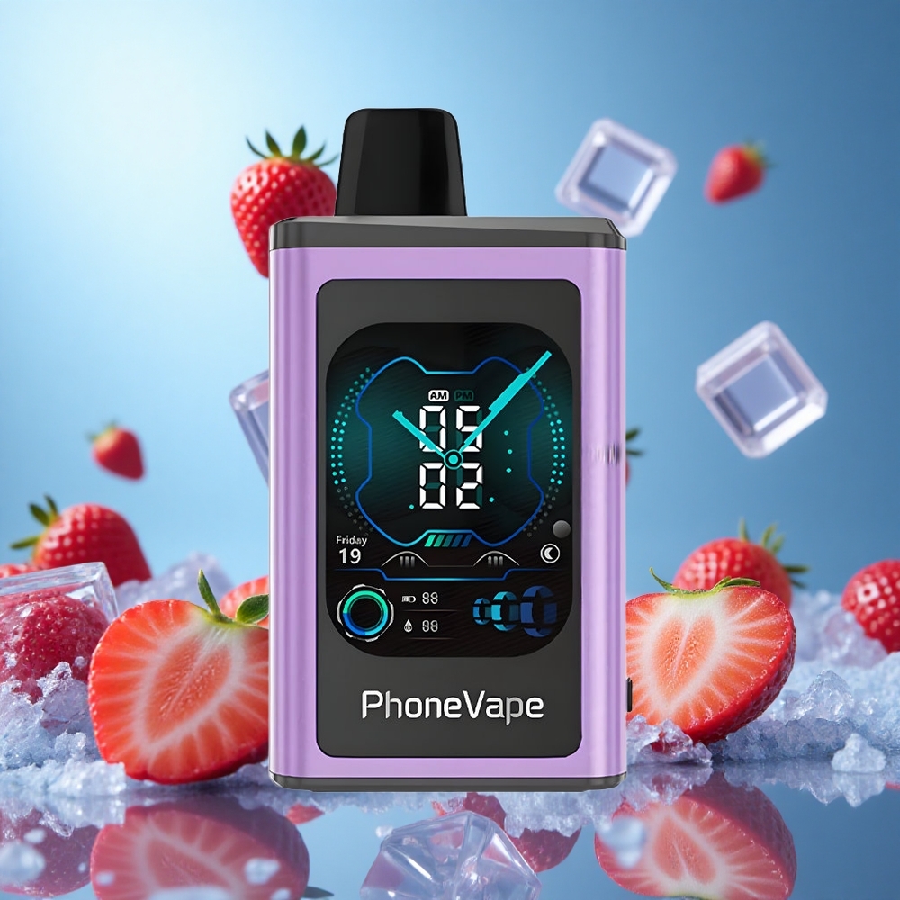 JNR PhoneVape 30000 Puffs Jordgubb Is Appkontrollerad 850mAh Type-C Laddningsbar Batteri partihandel Sverige