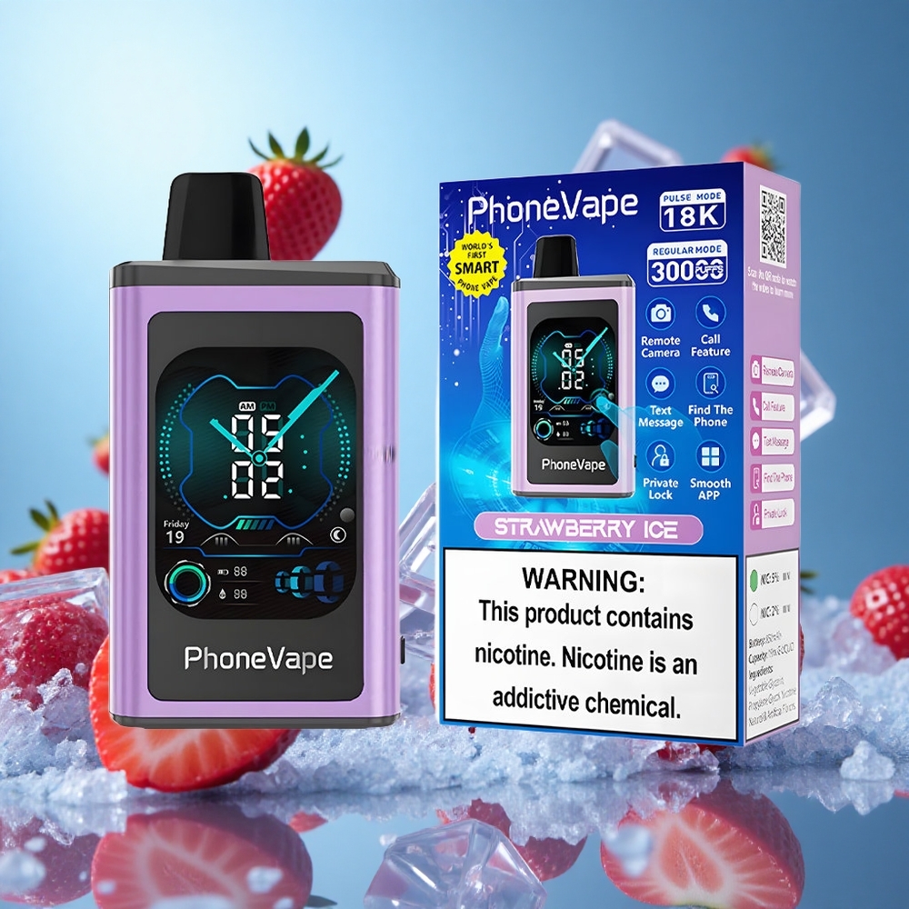 JNR PhoneVape 30000 Puffs Jordgubb Is Appkontrollerad 850mAh Type-C Laddningsbar Batteri partihandel Sverige