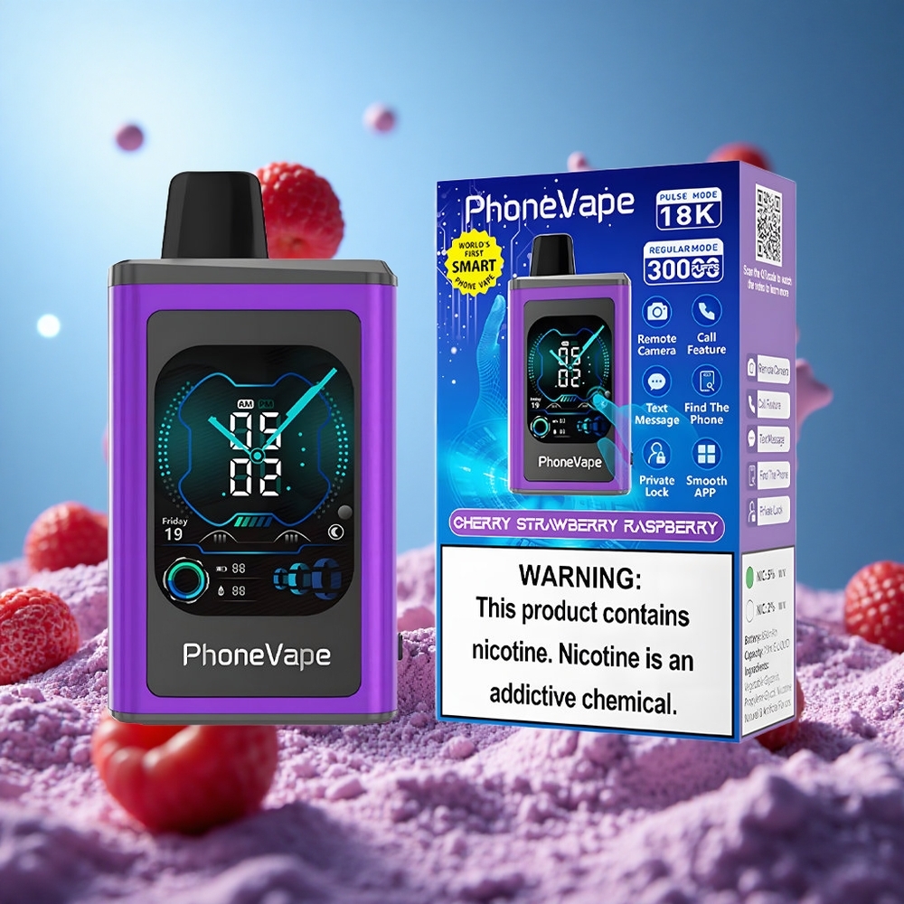 JNR PhoneVape 30000 Puffs Körsbär Jordgubb Hallon 850mAh Typ-C-uppladdningsbart Batteri Justerbar Luftflöde partihandel Sverige