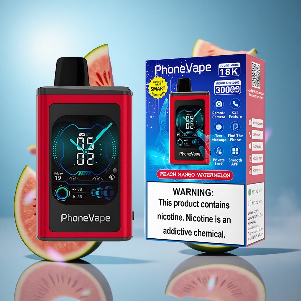 JNR PhoneVape 30000 Puffs Persika Mango Vattenmelon 850mAh Typ-C Omladdningsbart Batteri Justerbar Luftflöde partihandel Sverige