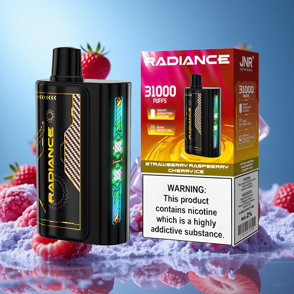 JNR Radiance 31000 Puffs 28ml E-vätska Jordgubb Hallon Körsbär Is partihandel Sverige