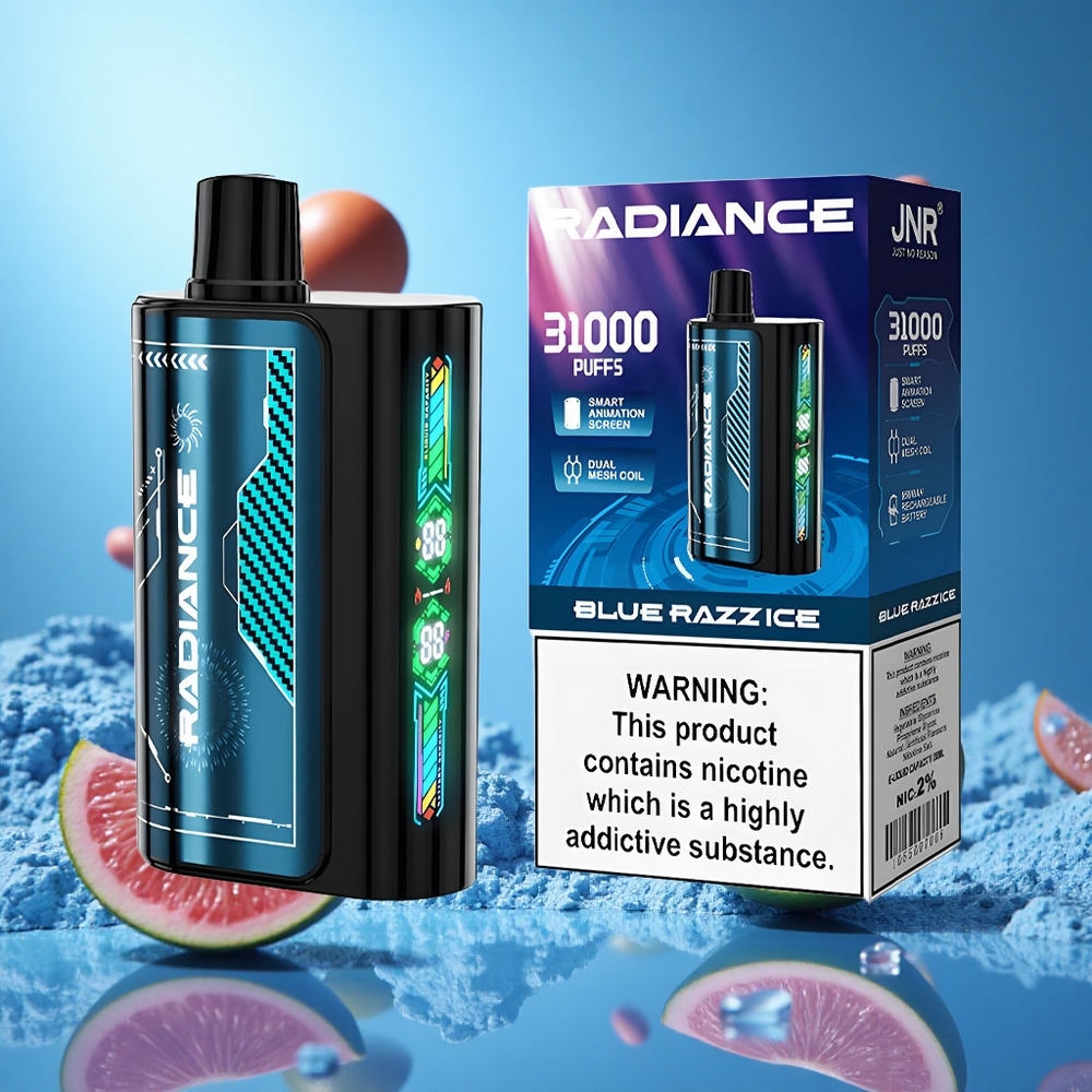 JNR Radiance 31000 Puffs 2% Nikotin Blå Hallon Is partihandel Sverige