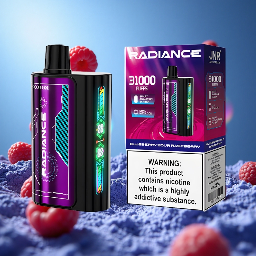 JNR Radiance 31000 Puffs Engångsvape Blåbär Sur Hallon 28ml E-vätska 950 mAh Uppladdningsbart Batteri partihandel Sverige