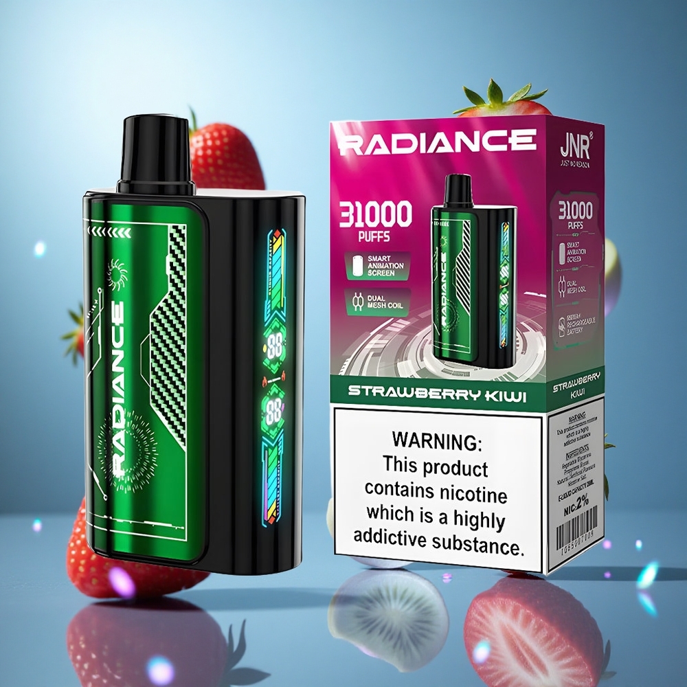 JNR Radiance 31000 Puffs Engångsvape Jordgubb Kiwi 28ml E-vätska 950 mAh Uppladdningsbart Batteri partihandel Sverige