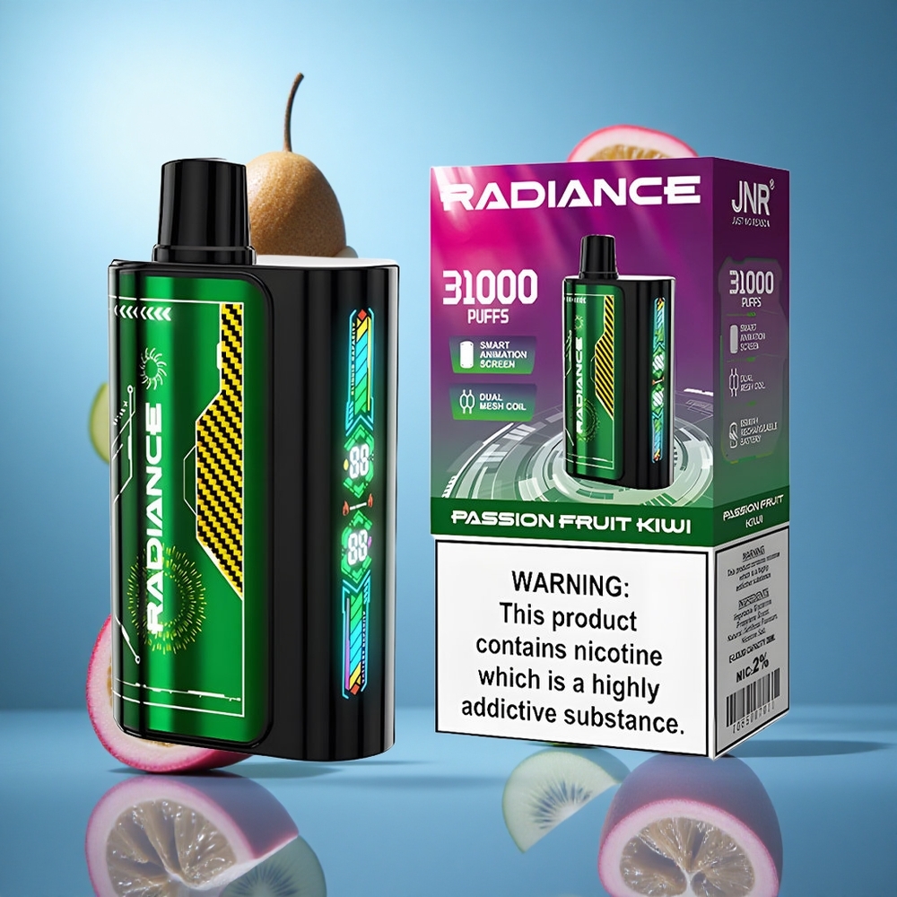 JNR Radiance 31000 Puffs Engångsvape Passionsfrukt Kiwi Smart Animation Screen 950 mAh partihandel Sverige