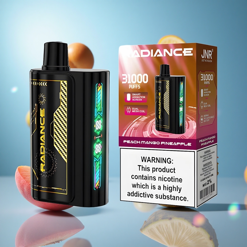 JNR Radiance 31000 Puffs Engångsvape Persika Mango Ananas Smart Animation Screen 950 mAh partihandel Sverige
